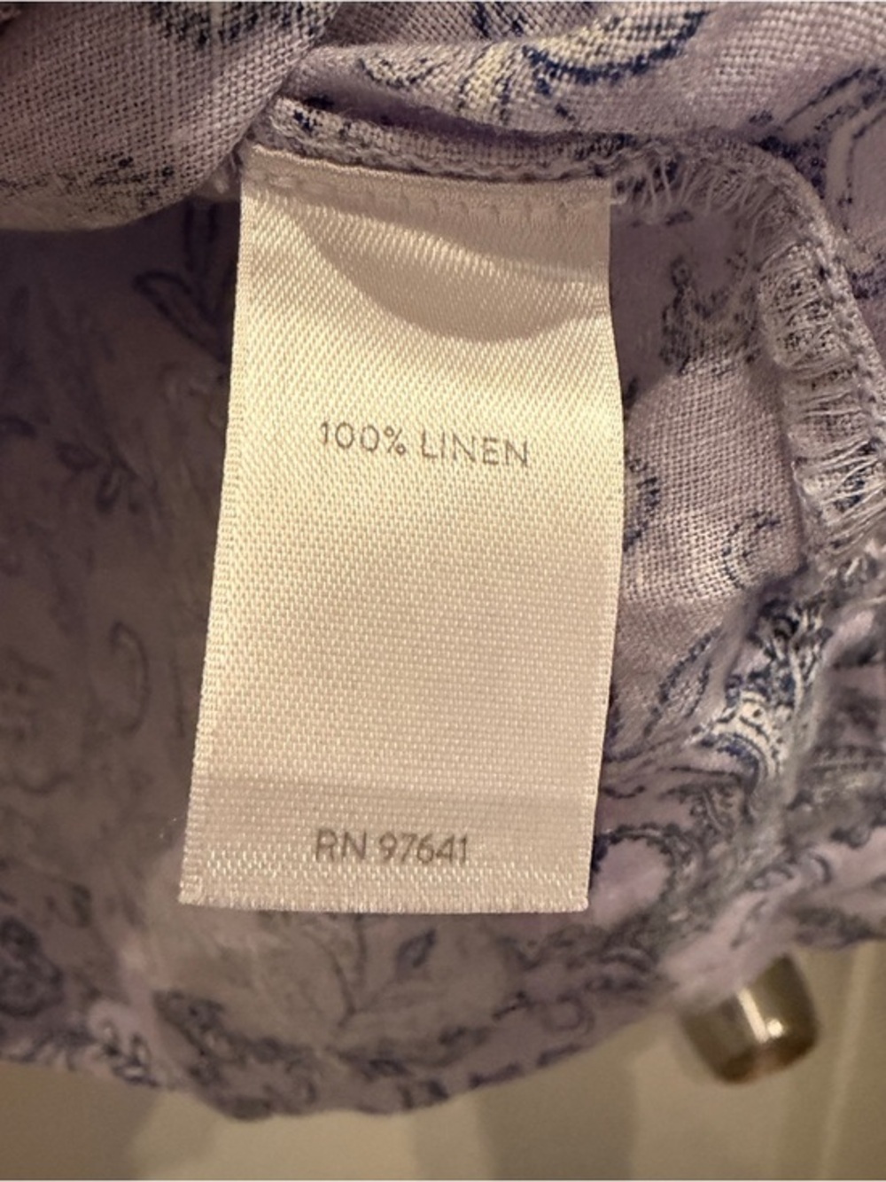 J. Jill Lavender Paisley V-Neck Tunic Shirt Size M 100% Linen Summer Resortwear - Picture 5 of 7